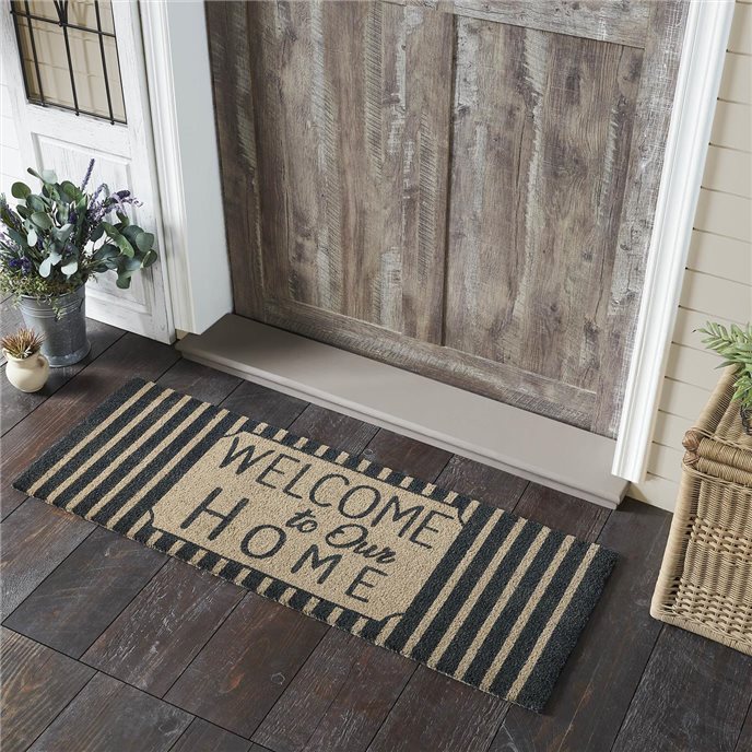 Welcome To Our Home Charcoal Stripes Coir Rug Rect 17x48 Thumbnail