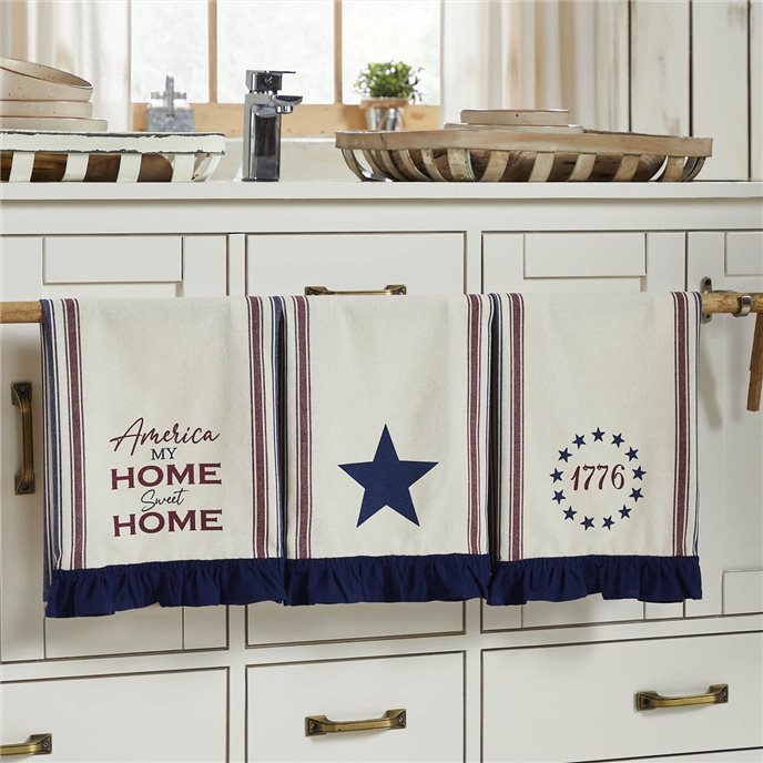 Celebration America My Sweet Home Ruffled Tea Towel Set of 3 16x28 Thumbnail